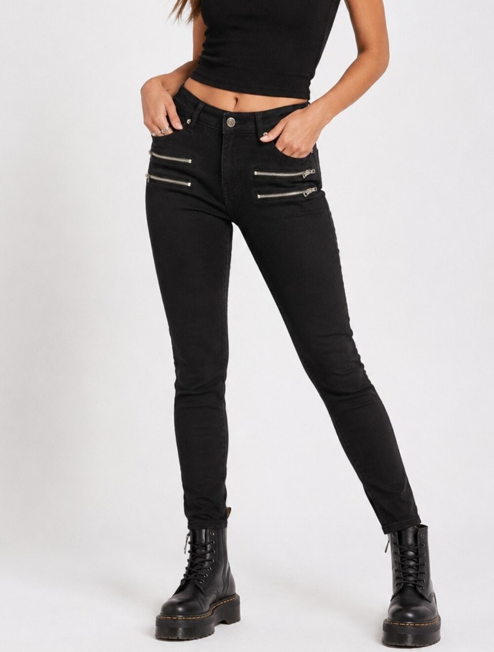 🖤 Vigoss Black Moto Skinny Jeans Quad Zip — 30 x 31
